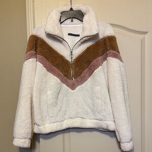 Abercrombie & Fitch Women's Cozy Fleece Jacket - White, Brown, and Pink
